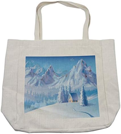 Зимна чанта за пазаруване Ambesonne, Малка Къща под Величествени планини през Зимата Снежна Буря, Frosty времето, Дългогодишна