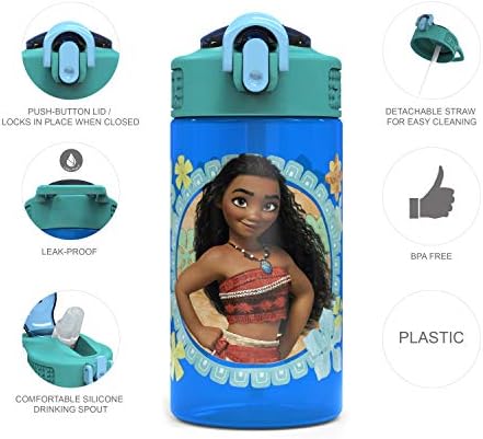 Zak Designs Делото за чучур на Дисни Moana Kids и вградена верига за носене, Изработен от пластмаса, запечатани дизайн на бутилката
