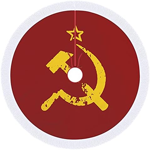 Руски Съветски Флаг Сърп и Чук Коледно Дърво Мат Пола Дърво Базовата Кутията с Пискюли за Празнични Партита, Коледни Украси