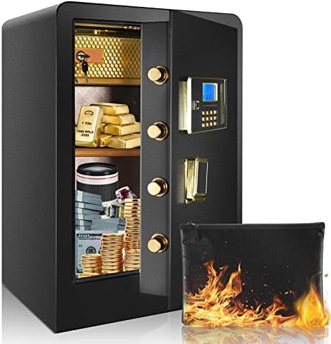 Riddost Home Safe Пожаробезопасный Водоустойчив сейф обем 4,0 куб. м с огън, устойчиви пакет за документи, сейф е с двойно закопчаване и LCD екран, вграден в шкаф (черен, на СКЛА