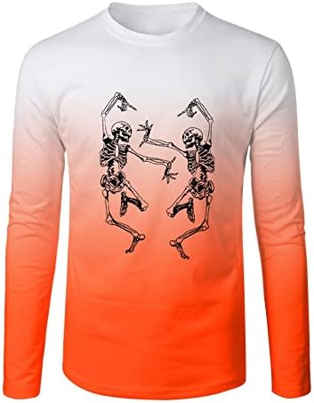 Мъжки тениски ZDDO на Хелоуин с дълъг ръкав и Забавно Принтом Скелета, Градиент Риза, Облегающая Фигура за парти, Тениска с кръгло