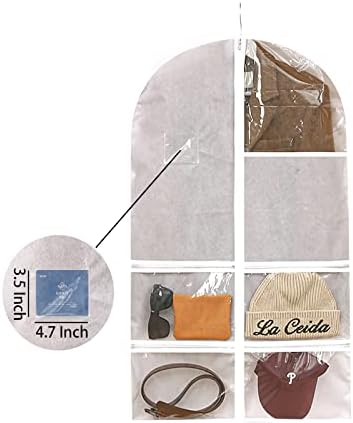 ELEDOO-2 опаковки - Чанта за окачване на дрехи, Чанти за съхранение на дрехи с 4 джоба с цип, Чанта за танцови костюми (бяла)