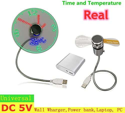 BHOLSA USB Малка лампа Mini Night С Феновете, Дисплей за Време И Температура За Лаптоп, Блок Захранване, Лаптоп,