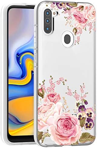 Калъф Ueokeird Galaxy A11, Калъф Samsung A11 за момичета и Жени, Тънък устойчив на удари Калъф с Прозрачна Цветя Модел Мека, Гъвкава делото от TPU за Samsung Galaxy A11 (Цвете Роза)