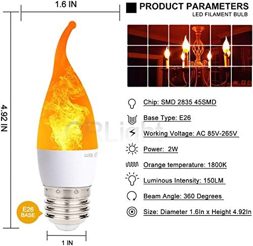 6 X led мини-електрически крушки с играта на пламъка, E26 2 W, реалистичен ефект на трептене на огъня, 3 режима на осветление, Имитация на емулация/общо/дишане, за украса на