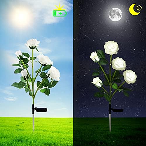 HELESIN Външни Слънчеви Градински Декоративни Лампи, 2 комплекта Модернизирана Тела на слънчеви батерии с цветя, Рози,