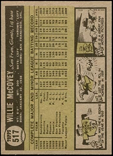 1961 Topps 517 Уили Маккови Сан Франциско Джайентс (Бейзболна картичка) EX/MT Джайънтс