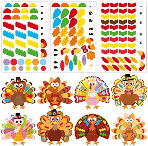 Етикети за Деня на Благодарността, за деца-16 Хартиени Картички Направи етикети с Пуешко Филе от пуйка със стикери Занятие за Деня на Благодарността Есенния парти в