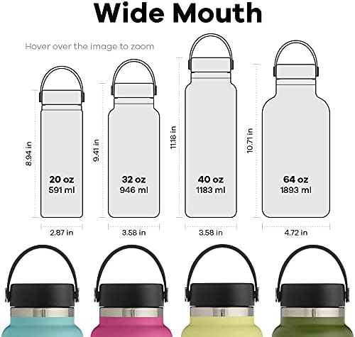 Бутилка с гъвкава капак Hydro Flask с широко гърло - Множество бутилка за вода от неръждаема стомана - С вакуумна изолация, могат да се мият в миялна машина, не съдържа BPA, ?