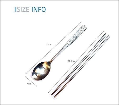 [ART SENSE] Лъжица и Пръчици за хранене от неръждаема стомана, 1 комплект / С шарките на жен-шен / посуда / Корейска