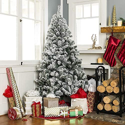 Коледно Дърво от Премиум-клас, от Бял Сняг/Флокированная 9,8 фута, Изкуствена Коледна Елха на Панти, Празничен декор от Бор с Метална поставка, лесна за сглобяване-Зе?