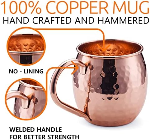 PR INTERNATIONAL Copper Moscow Mule Mugs Комплект от 4 Ковани Медни чаши Look Moscow Mule Mug Чаша Е Подходяща за всички,