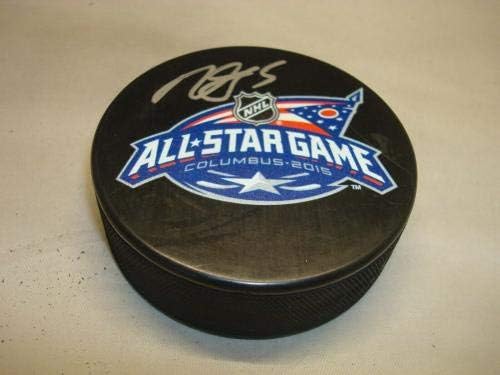 Марк Джордано подписа Хокей шайба Мача на звездите 2015 г., Калгари Флеймс с автограф 1А - за Миене на НХЛ с автограф