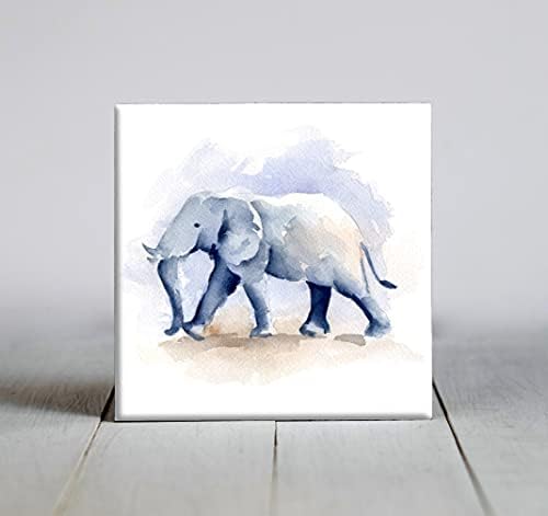 Декоративна плочка с акварел под формата на слон (6 X 6 в рамка)