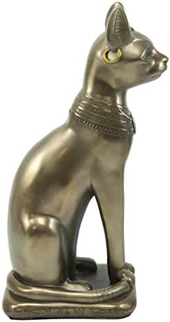 Эброс Древнеегипетская Статуя на Богинята Седнала Котка Бастет от Бронз от ламинирани смола с Височина 11,5