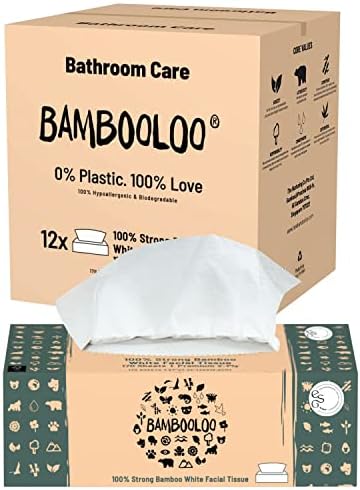 Бамбукови кърпи за лице Bambooloo, Натурални и 2-слойни, Бели Салфетки за лице, Семейна кутия (12 клетки)