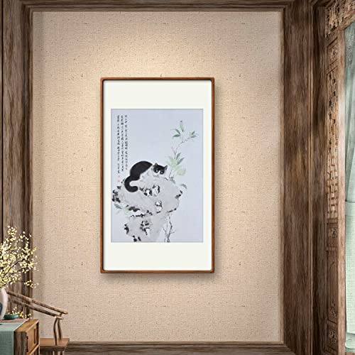 Котка Цвете Магнолия Камък Taihu Китайска Живопис Ръчно Рисувани Стенни Изкуството на Източна Четка За Миене на Мастило Акварел Декор за Дома: Хол (22 × 15 см, без рамка)