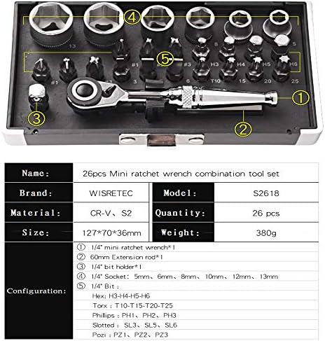 Набор от инструменти за гаечен ключ с механизма на палеца WISRETEC 26 mini с шестоъгълни глави набор от инструменти