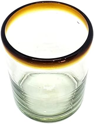 Чаши MexHandcraft с кехлибарена рамки на 10 унции (комплект от 6 броя), от рециклирано стъкло, без съдържание на