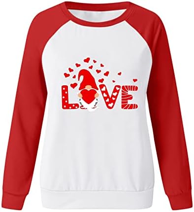 Ризи за Свети Валентин за Жени с Дълъг ръкав, Модерни Ежедневни Туника с V-образно Деколте и Шарките Любов, за Празнуване