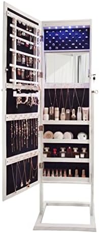 Вертикален Квадратен шкаф за съхранение на Бижута, изработени от PVC с покритие от орехово дърво, Огледален Шкаф за бижута по Целия Корпус led подсветка бял цвят (Цвят: