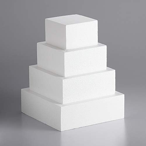 Oasis Доставя Квадратен Набор от Фалшиви торти-манекени от 4 части за Сватби, занаяти и хитове, височина 4 инча с 8 см 10 см на 12 см 14 инча