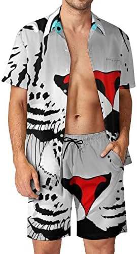 Мъжки плажни дрехи WEEDKEYCAT с Абстрактно Бял Тигър, Хавайска Риза с копчета с Къс ръкав и къси Панталони, Комплекти от 2 теми
