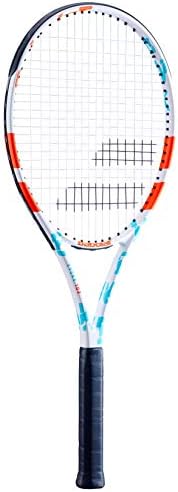 Женската тенис ракета Babolat Предизвикват 102 с гума заобикаля (синя / бяла / оранжева) в комплект с тенис чанта Essential