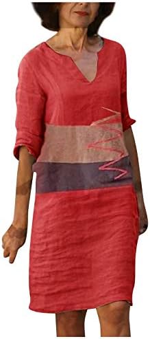 Женствена рокля-риза iQKA С Къс ръкав и V-образно деколте, Рокли-ризи с Графичен Дизайн, Лятно Ежедневна