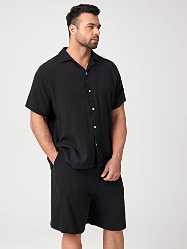 FDSUFDY Мъжко облекло от две части, однотонная риза и панталони с копчета отпред (Цвят: черен Размер: 3X-Large)
