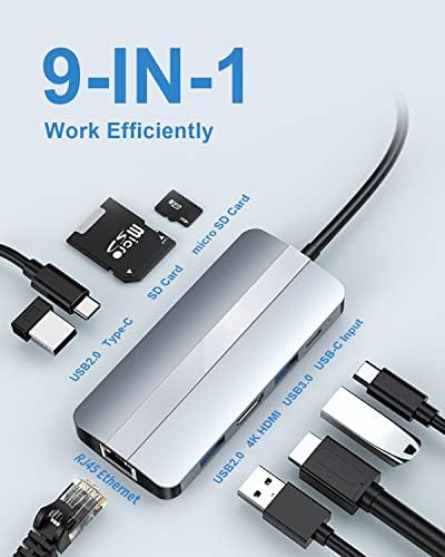 USB C Hub Многопортовый Адаптер 4K, HDMI 9-в-1 С храненето USBC Ethernet Хъбове USB-C Ключ Type C Хъб Съвместим с MacBook