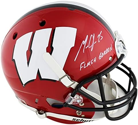 Мелвин Гордън Подписа пълен размер Червено-Черна каска на NCAA от Wisconsin Badgers Schutt с надпис Флаш Гордън - Каски за колежи с автограф