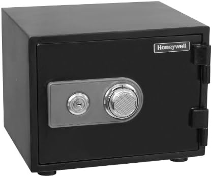 Сейфове и брави Honeywell 2101 Стоманена огнезащитни и водоустойчив сейф с двоен циферблат и заключване с ключ, обем 0,50 куб. м, черен