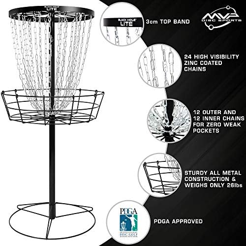 MVP Disc Sports Black Hole Lite 24-Верижна Цел за Диск кошница за голф
