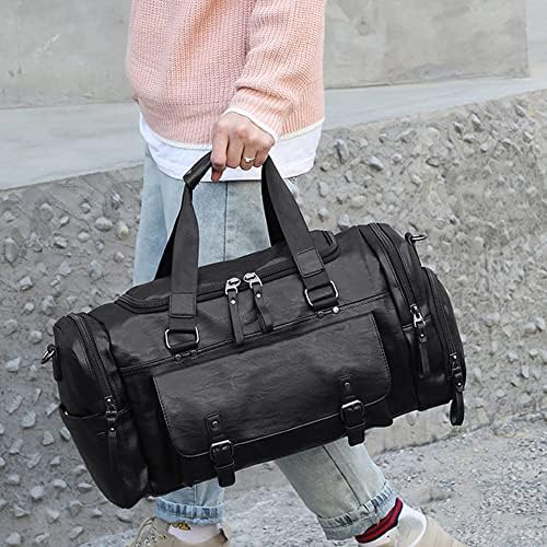 EODNSOFN Спортна Мъжка чанта за фитнес, Женствена чанта за Фитнес, Пътни чанти, Изкуствена кожа, чанта на рамото за обувки (Цвят: черен размер: 52x19x27 см)