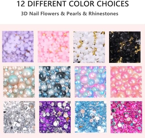 3780 Бр Набор от Страз за дизайн на ноктите с Цветя, Перли, лепенки за нокти, Скъпоценни Камъни, 3D Цветя и Кристали