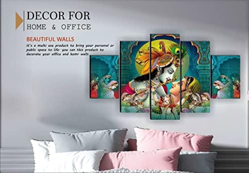 SAF Комплект от 5 Радха Кришна Религиозно съвременно изкуство Домашна декоративни стенни Живопис 30 инча x 18 инча PNLS32235