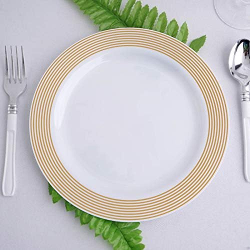 Кръгли Пластмасови Кът чинии със Златен ръб райе - 9 см | Бяла | Опаковки от 10