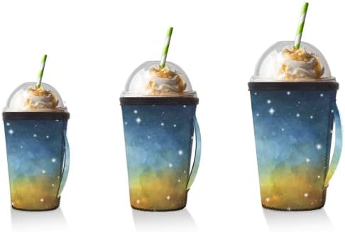 Night Sky Galaxy Мъглявина многократна употреба Кафе ръкав с лед с дръжка от Неопрен за Напитки, кафе лате, Чай,