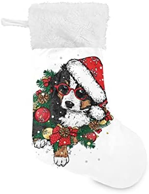 Коледни Чорапи ALAZA, Кученце в Рождественском Венец и Шапка, Класически Персонализирани Големи Чулочные Украса за Семейни Тържества, декорация за Партита, 1 опаковк?