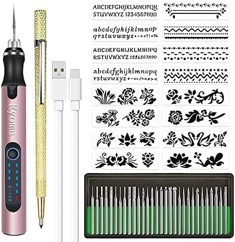 Акумулаторна безжична Електрическа Микрогравер Pen Mini САМ Набор от Инструменти за Гравиране на Метал, Стъкло, Керамика, Пластмаса, Дърво, Бижута с 30 Бита, 16 Трафарета