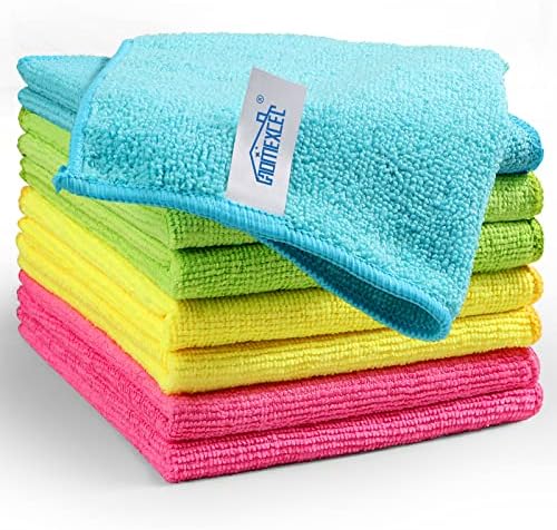 Кърпа за почистване на HOMEXCEL от микрофибър, 8 Опаковки, Кърпи за почистване в гама от 4 цвята, 12 X12 (Зелен / Син /Жълт / Розов)