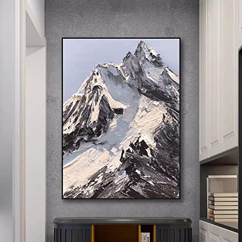 Абстрактен Пейзаж, Ръчно Рисувани, е Черно-Бяла Снежна Планина, маслени бои, 3D Дебела Текстура, Картина с