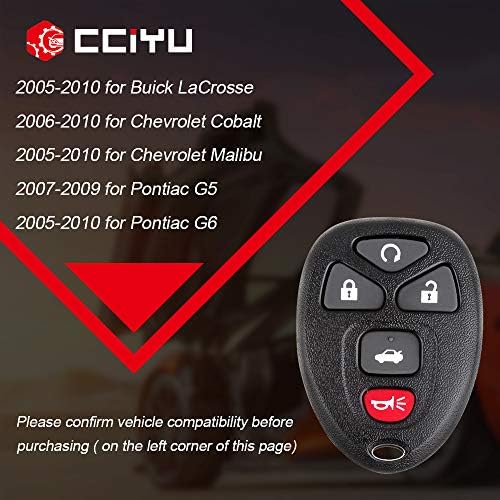 cciyu 1X Ключодържател с дистанционно управление с 5 Бутона за Подмяна е подходящ за 05 06 07 08 09 10 за Pontiac G5 за Chevy за Malibu за Buick LaCrosse KOBfor GT04A-B