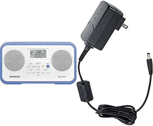 Преносимо радио Sangean PR-D19BU Стерео FM/AM с цифрова настройка с Предпазна броня (Бяло/синьо) и переключающим ac адаптер за PR-D19 и PR-D14