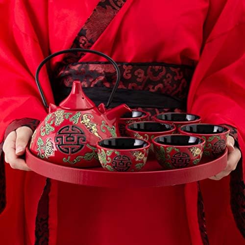 WIONC Китайски Традиционен Сватбен Керамични Чай Ретро Червено Двойно Чайник Щастие Чаена Чаша Подарък на Младоженци