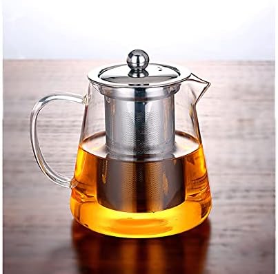Стъклен чайник Zifoudvs с приготвяне на чай и капак от Неръждаема Стомана, Безопасен за приготвяне на Цветята