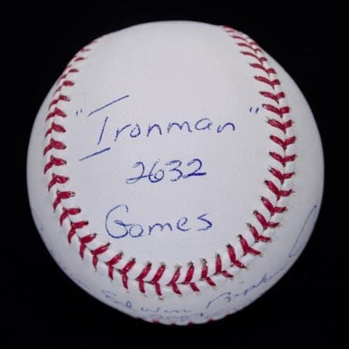Кал кал ripken Младши 6X STAT С Автограф OML Baseball JSA COA - Бейзболни Топки с автографи