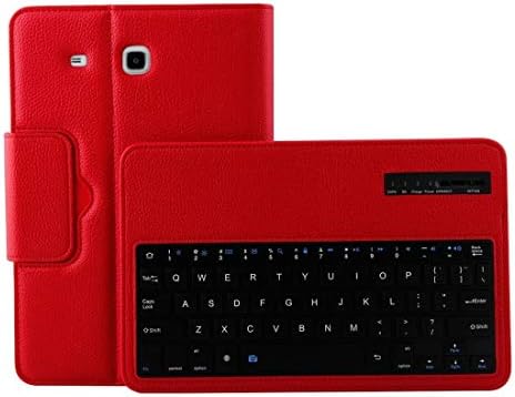 Калъф за таблет Galaxy Tab E 9.6/T560 2 в 1 Със Свалящ се Bluetooth клавиатура, кожен калъф с текстура Личи и държач (черно),