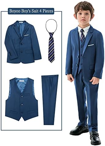 Комплект вечерни костюми Boyoo Boy ' s от 4 теми, Приталенные Блейзери, Комплект с пиджаком, елек, панталони и вратовръзка за деца на Размера от 5 до 14 Години